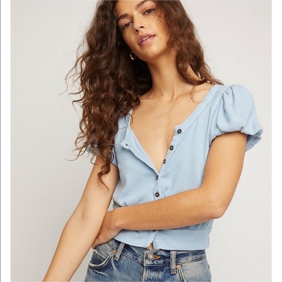 Free People Tops - Free People We The Free Blue Molly Puff Sleeve Tee